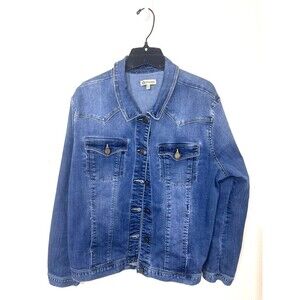 Democracy Jacket Womens XL Blue Denim Jean Button Front Stretch Casual Basic